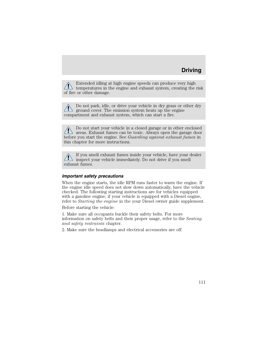 Driving | FORD 2003 F-550 v.2 User Manual | Page 111 / 280