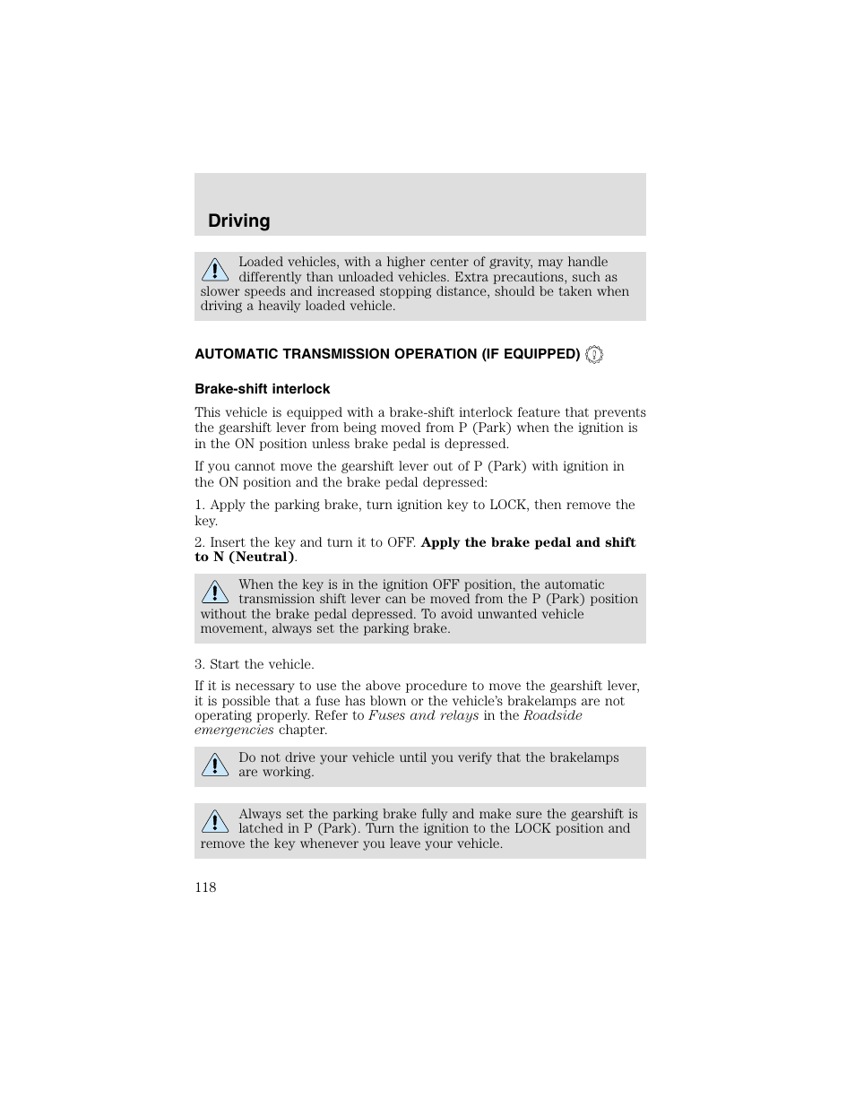 Driving | FORD 2003 F-550 v.2 User Manual | Page 118 / 280