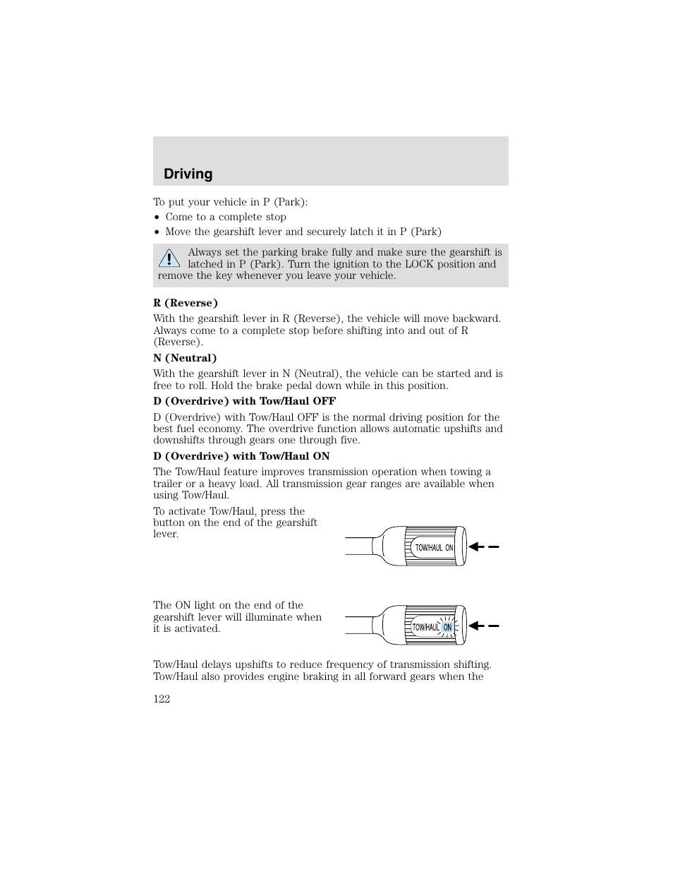 Driving | FORD 2003 F-550 v.2 User Manual | Page 122 / 280