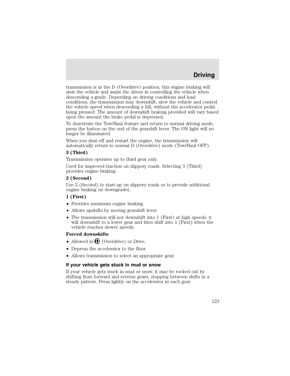 Driving | FORD 2003 F-550 v.2 User Manual | Page 123 / 280