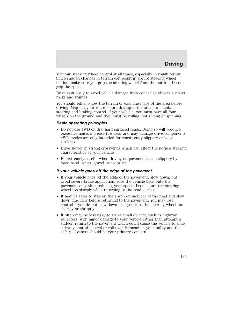 Driving | FORD 2003 F-550 v.2 User Manual | Page 135 / 280