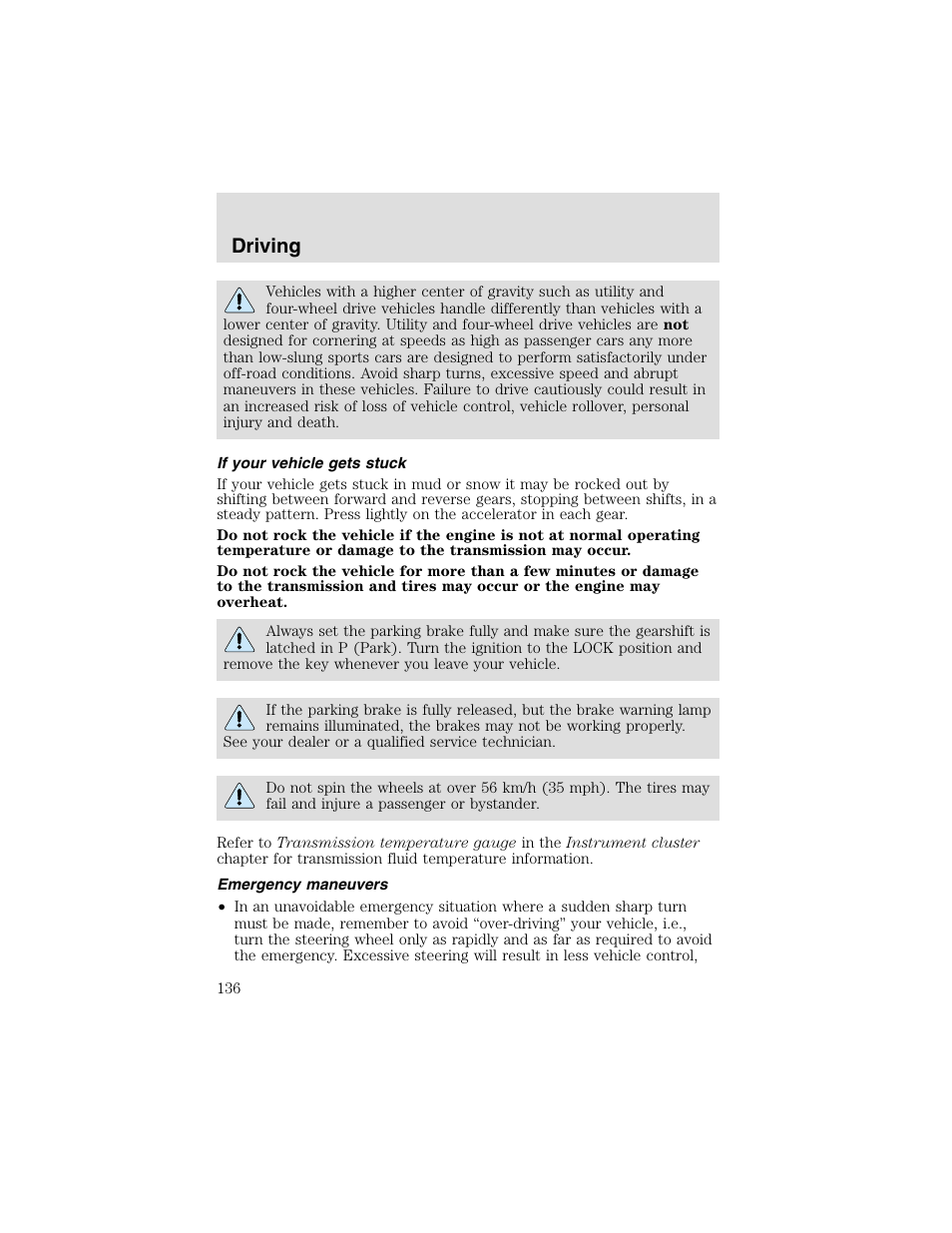 Driving | FORD 2003 F-550 v.2 User Manual | Page 136 / 280