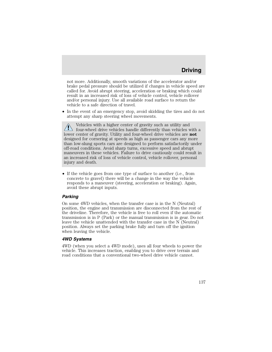 Driving | FORD 2003 F-550 v.2 User Manual | Page 137 / 280