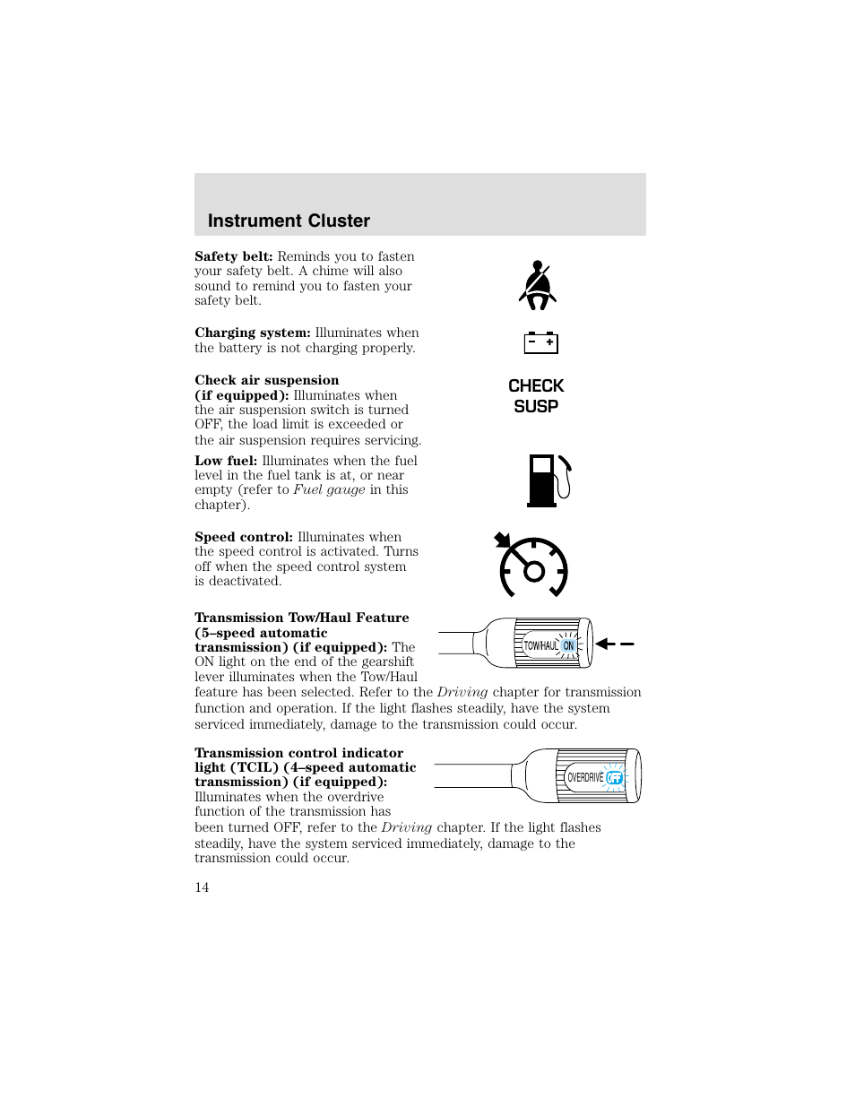 Instrument cluster | FORD 2003 F-550 v.2 User Manual | Page 14 / 280