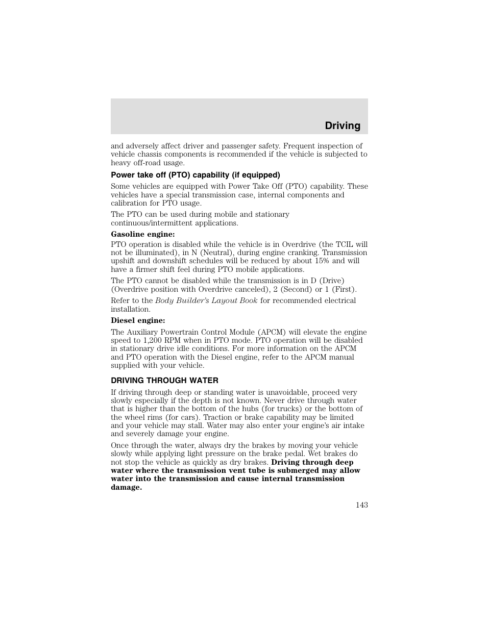 Driving | FORD 2003 F-550 v.2 User Manual | Page 143 / 280