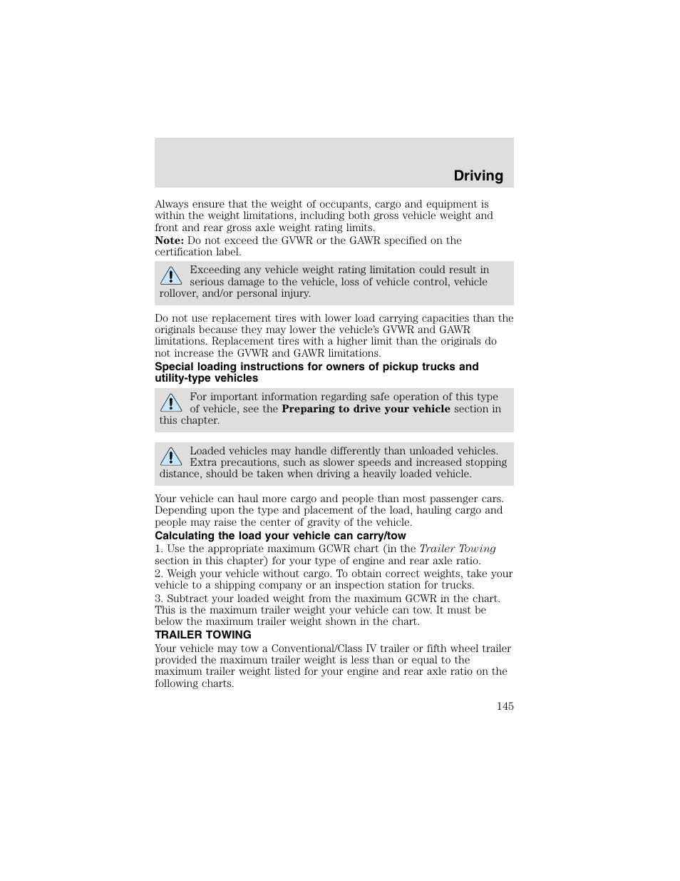 Driving | FORD 2003 F-550 v.2 User Manual | Page 145 / 280