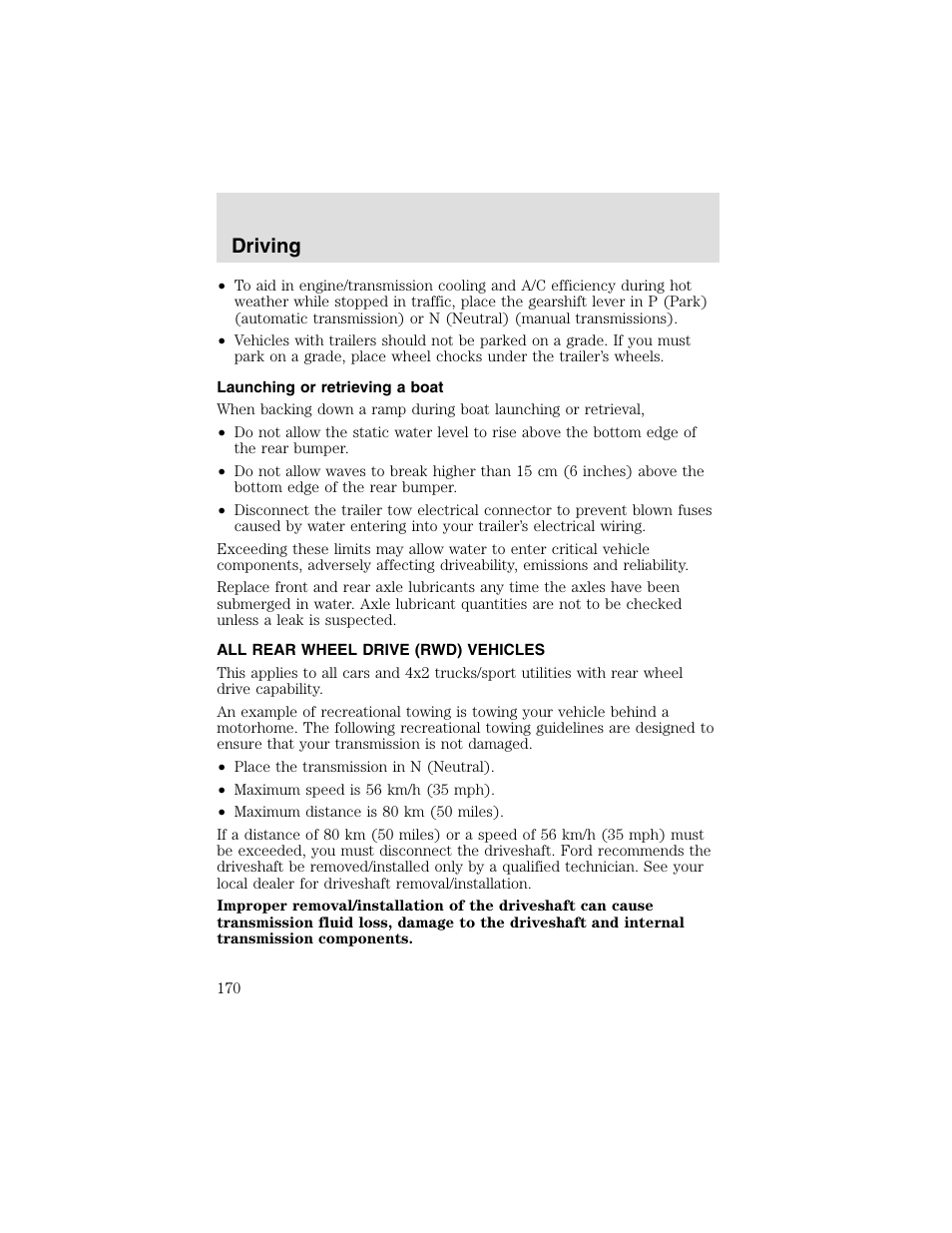 Driving | FORD 2003 F-550 v.2 User Manual | Page 170 / 280