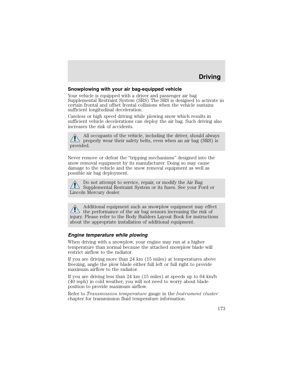 Driving | FORD 2003 F-550 v.2 User Manual | Page 173 / 280