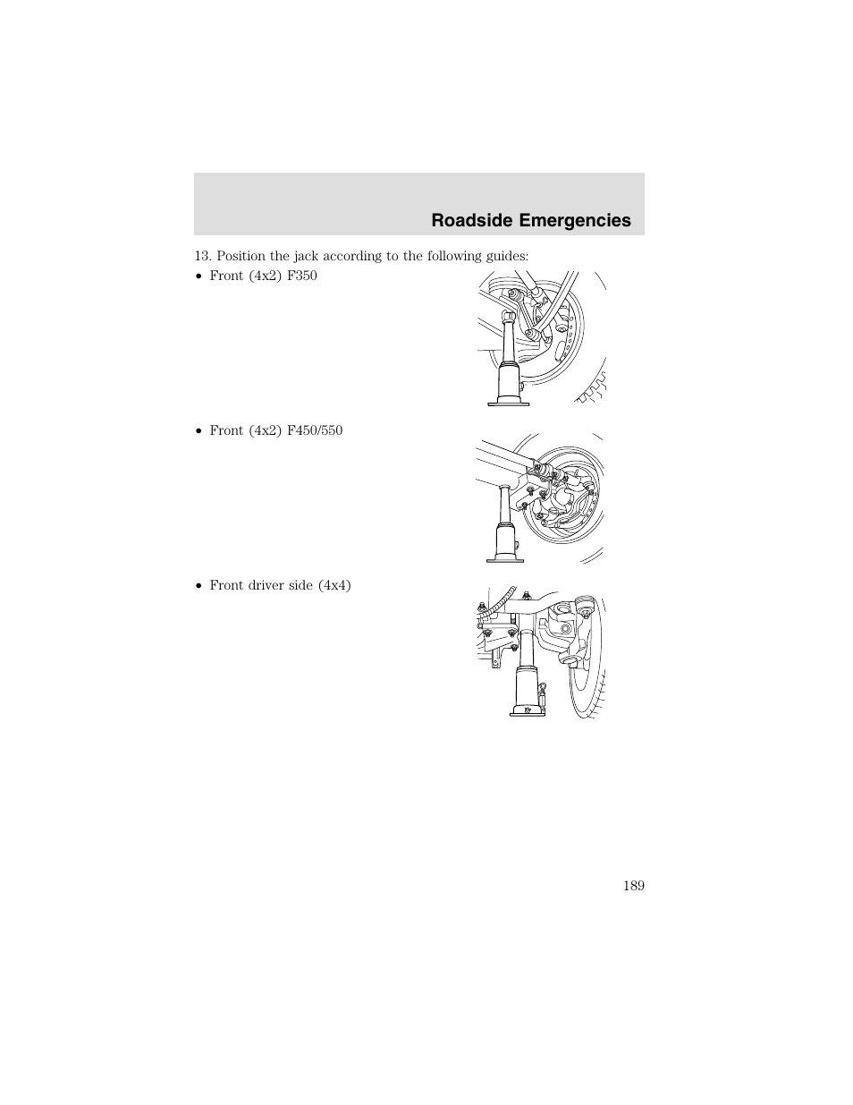 Roadside emergencies | FORD 2003 F-550 v.2 User Manual | Page 189 / 280