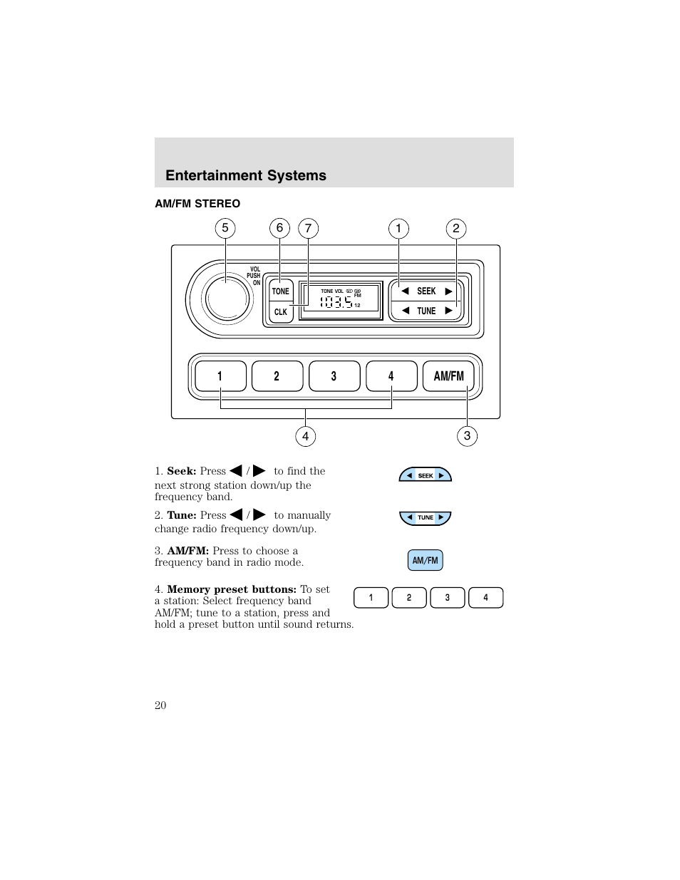 Entertainment systems, 12 3 4 am/fm | FORD 2003 F-550 v.2 User Manual | Page 20 / 280