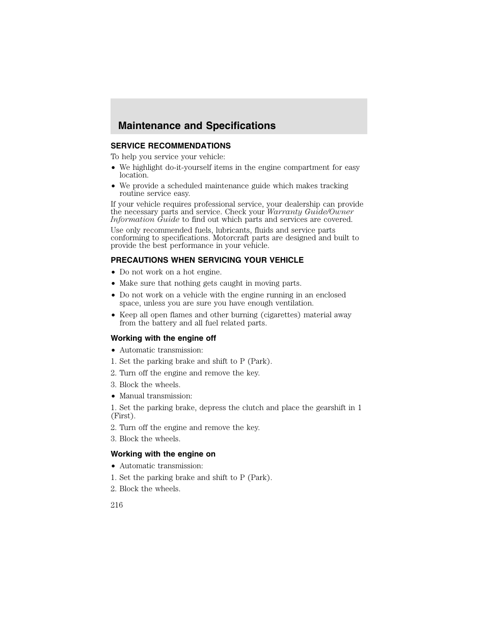 Maintenance and specifications | FORD 2003 F-550 v.2 User Manual | Page 216 / 280
