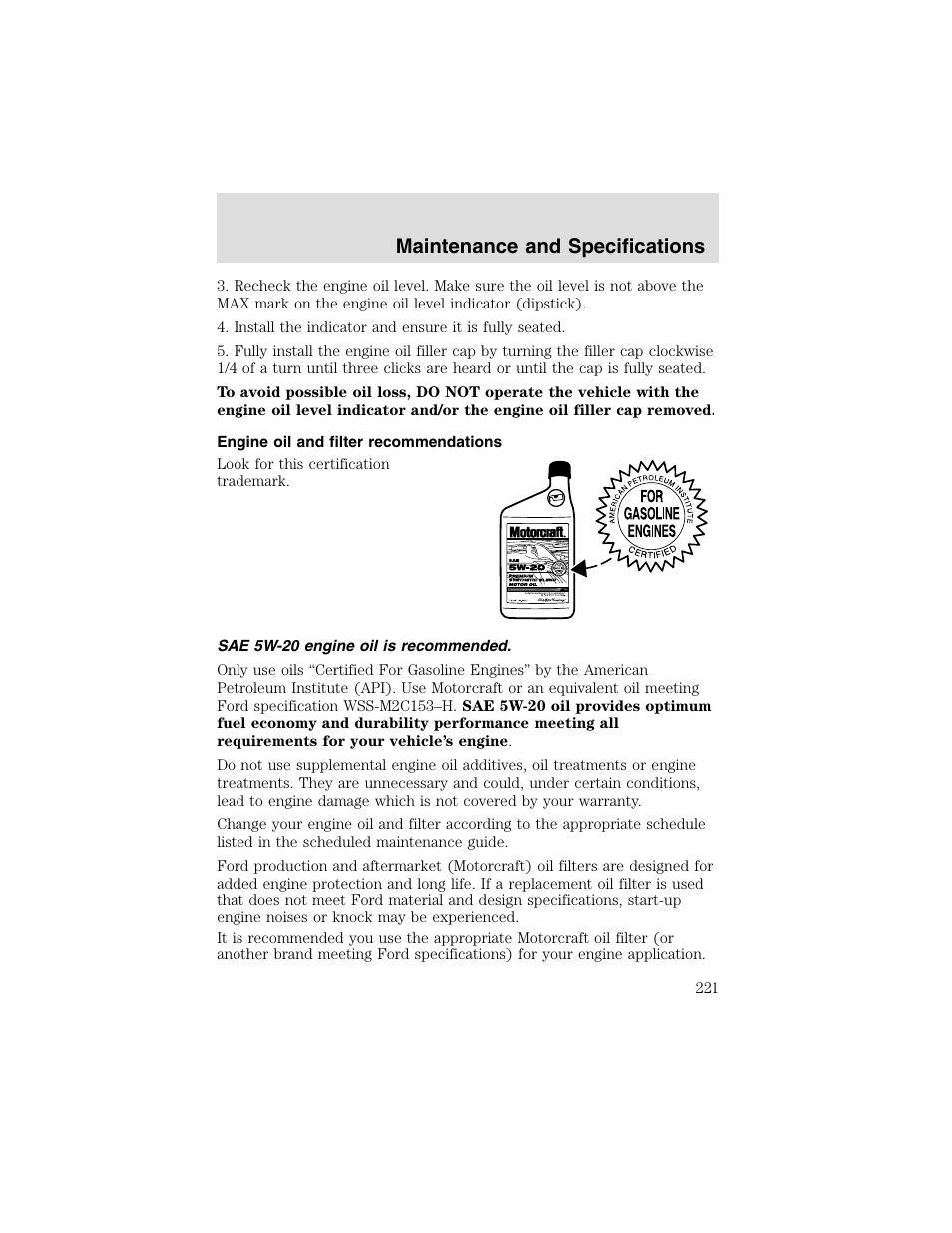Maintenance and specifications | FORD 2003 F-550 v.2 User Manual | Page 221 / 280