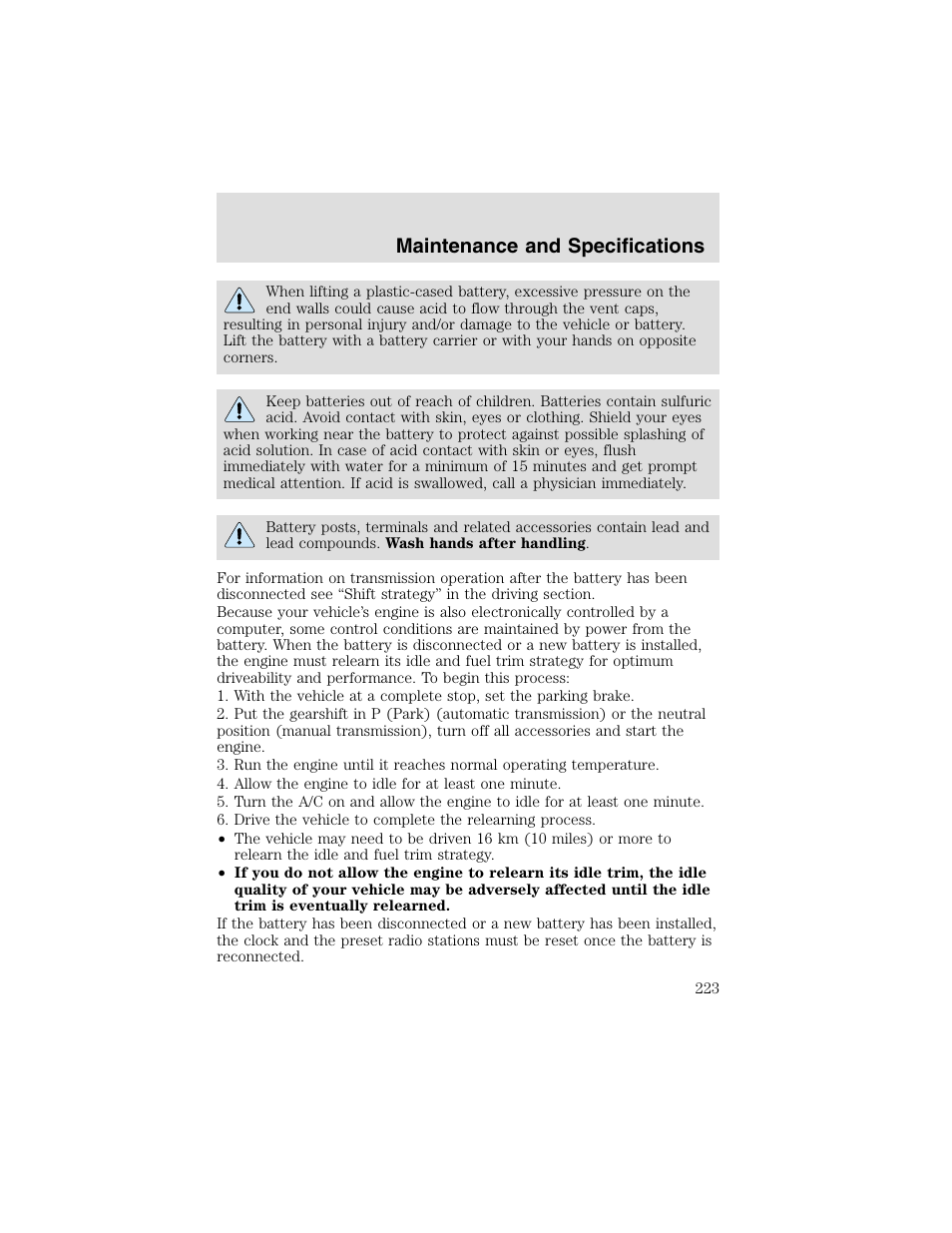 Maintenance and specifications | FORD 2003 F-550 v.2 User Manual | Page 223 / 280