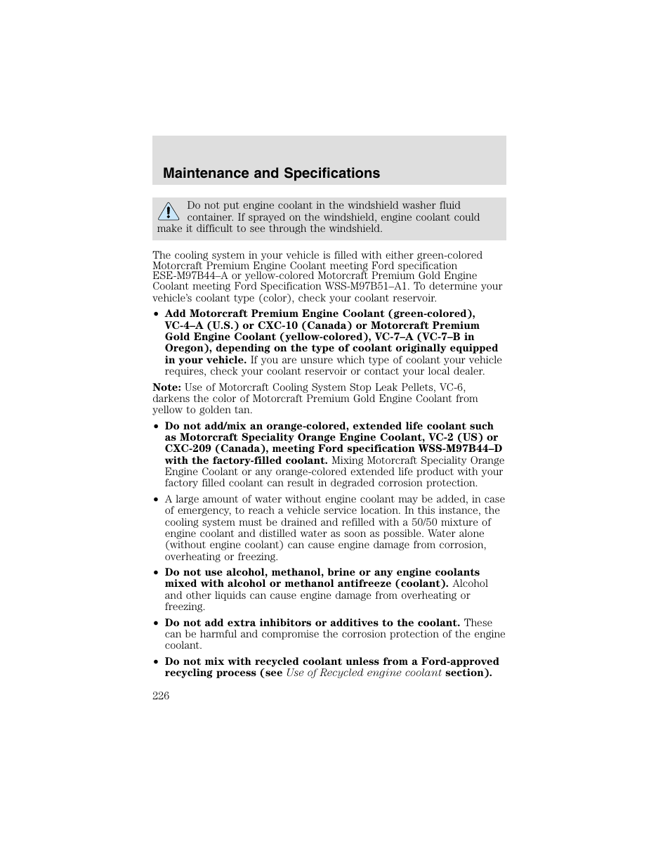 Maintenance and specifications | FORD 2003 F-550 v.2 User Manual | Page 226 / 280