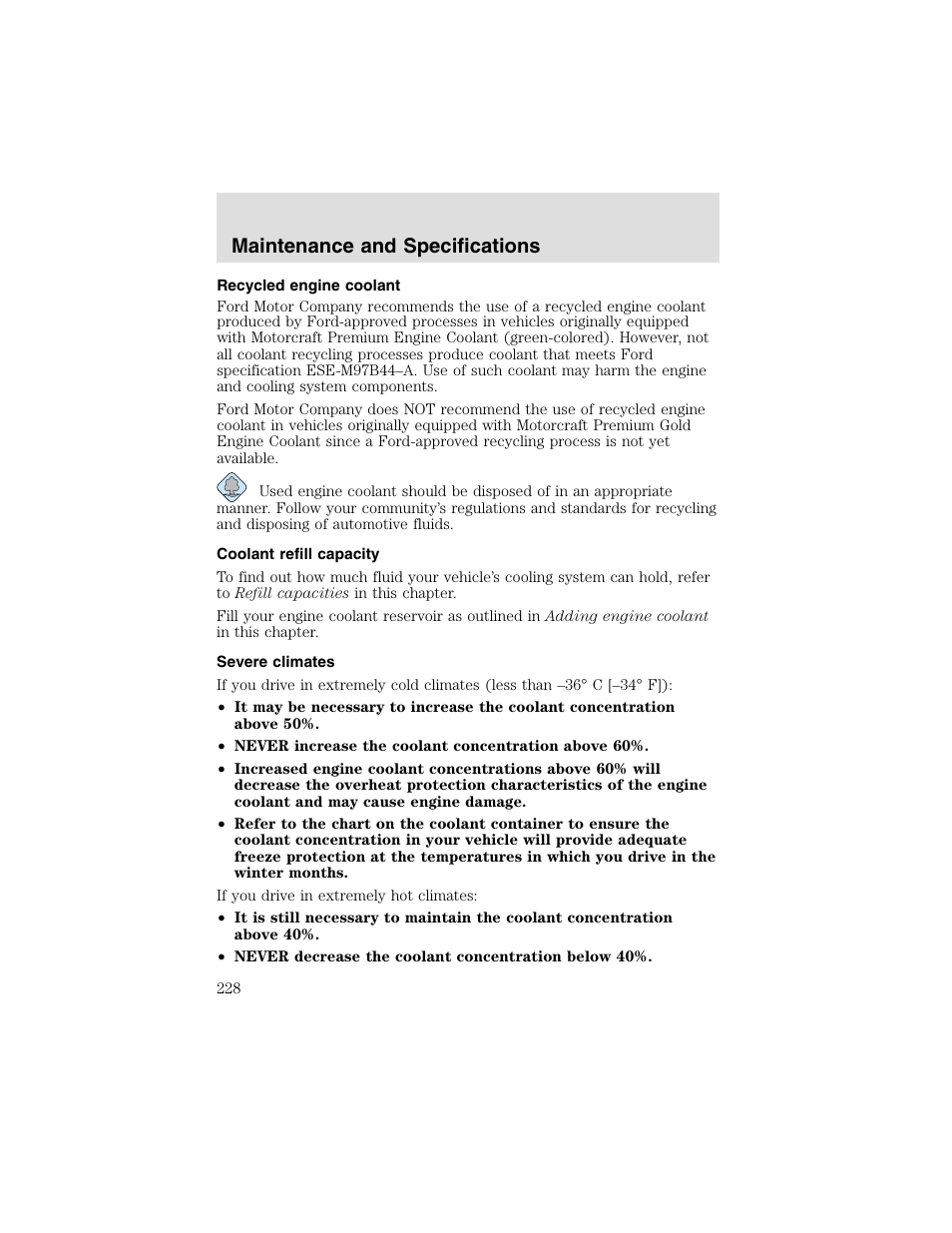 Maintenance and specifications | FORD 2003 F-550 v.2 User Manual | Page 228 / 280