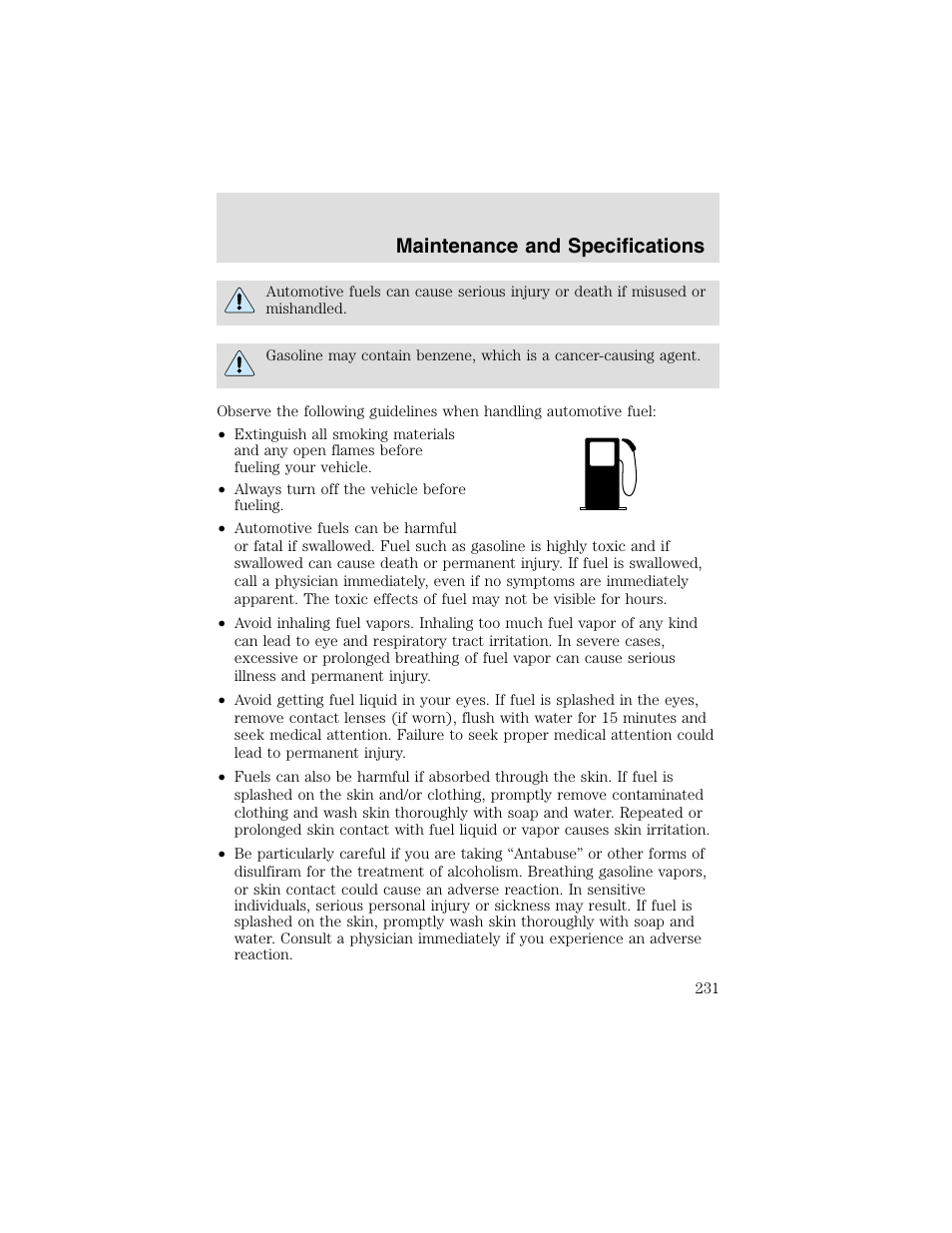 Maintenance and specifications | FORD 2003 F-550 v.2 User Manual | Page 231 / 280