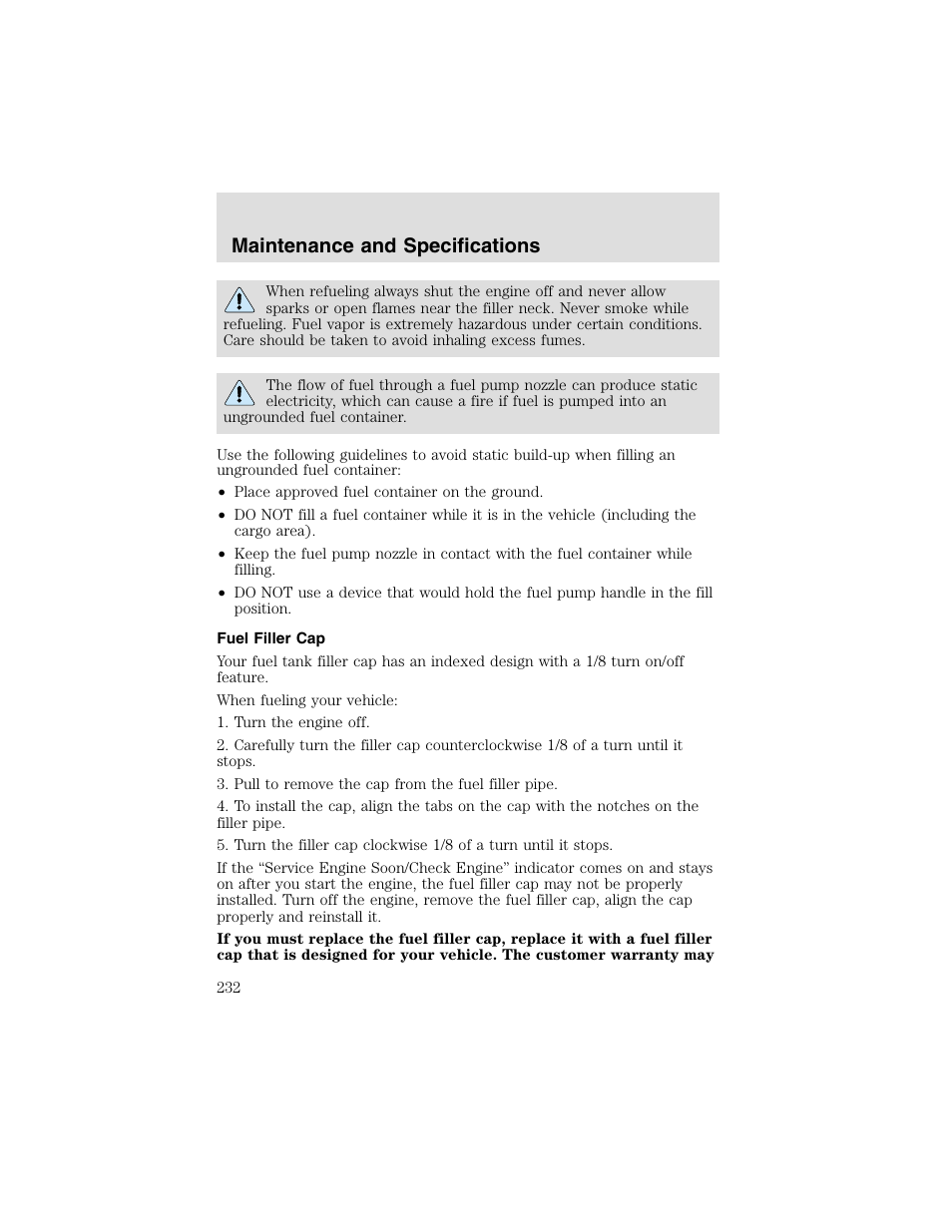 Maintenance and specifications | FORD 2003 F-550 v.2 User Manual | Page 232 / 280
