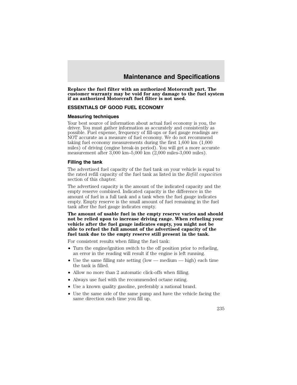 Maintenance and specifications | FORD 2003 F-550 v.2 User Manual | Page 235 / 280