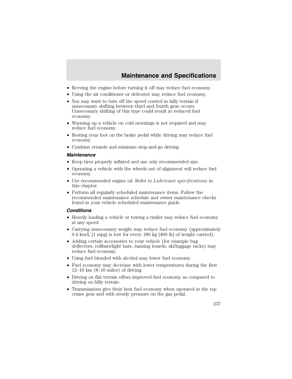 Maintenance and specifications | FORD 2003 F-550 v.2 User Manual | Page 237 / 280