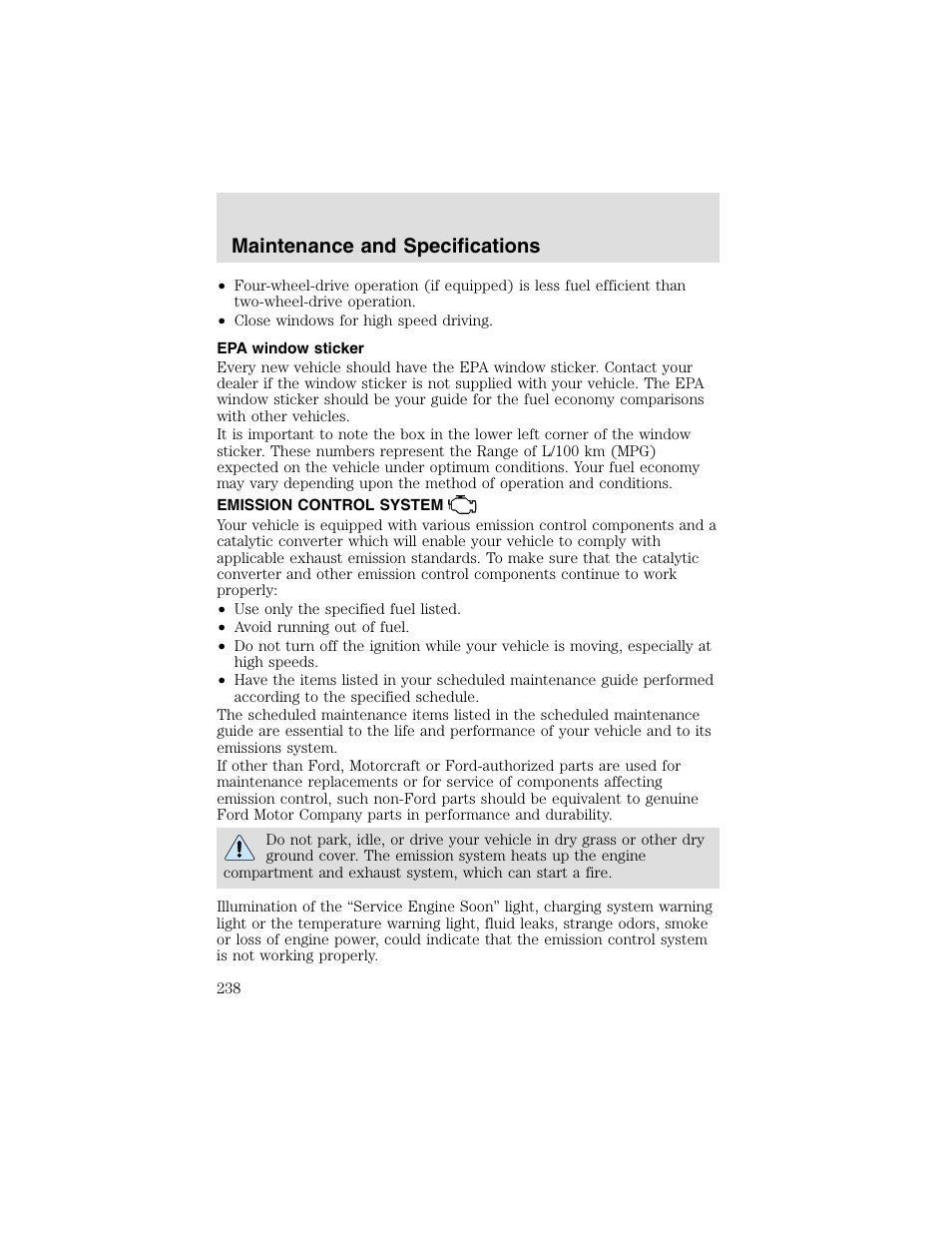 Maintenance and specifications | FORD 2003 F-550 v.2 User Manual | Page 238 / 280