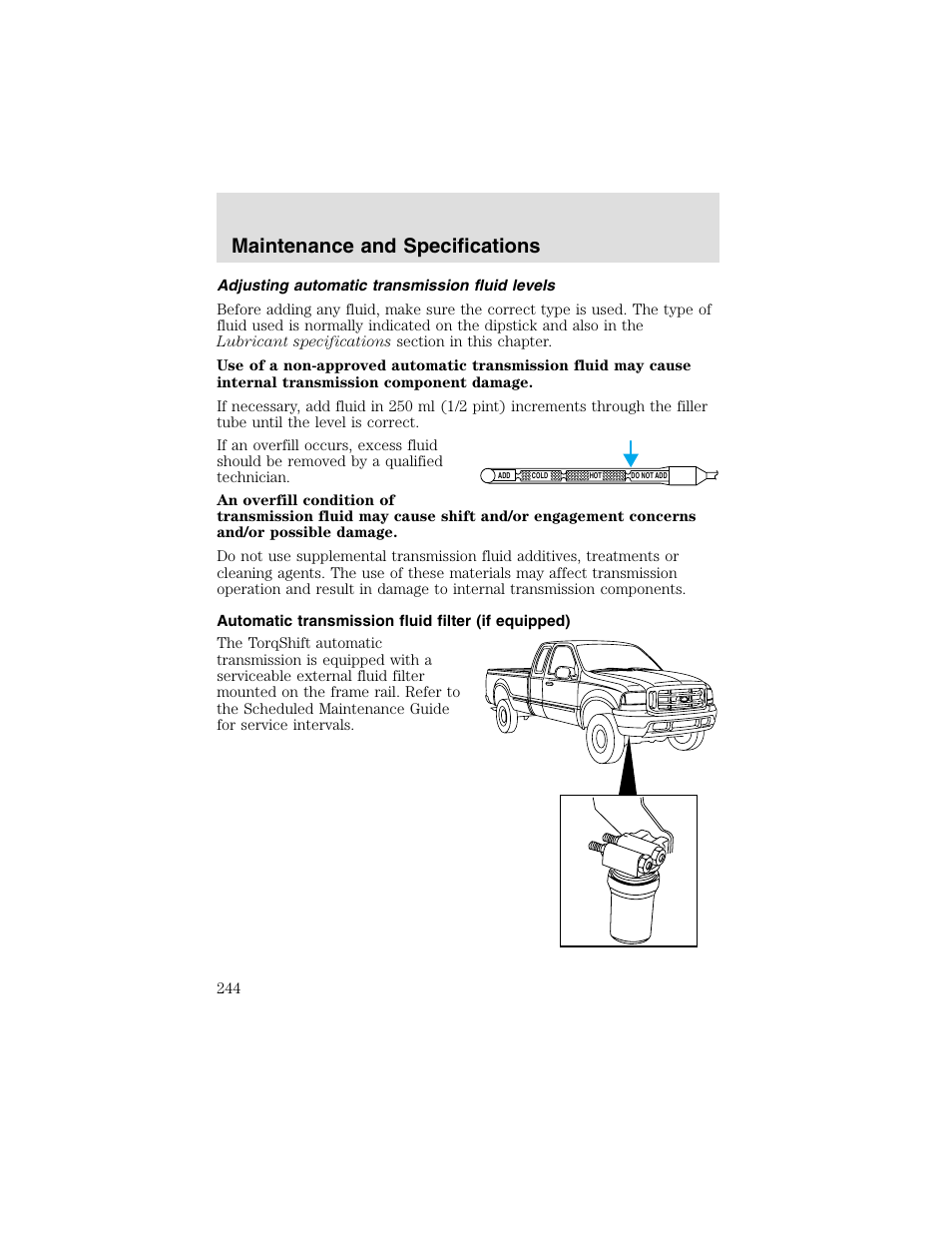 Maintenance and specifications | FORD 2003 F-550 v.2 User Manual | Page 244 / 280
