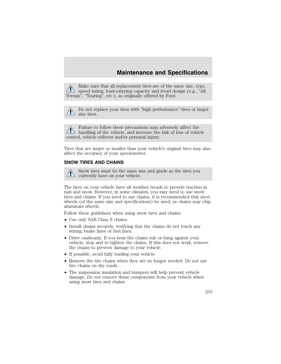 Maintenance and specifications | FORD 2003 F-550 v.2 User Manual | Page 253 / 280