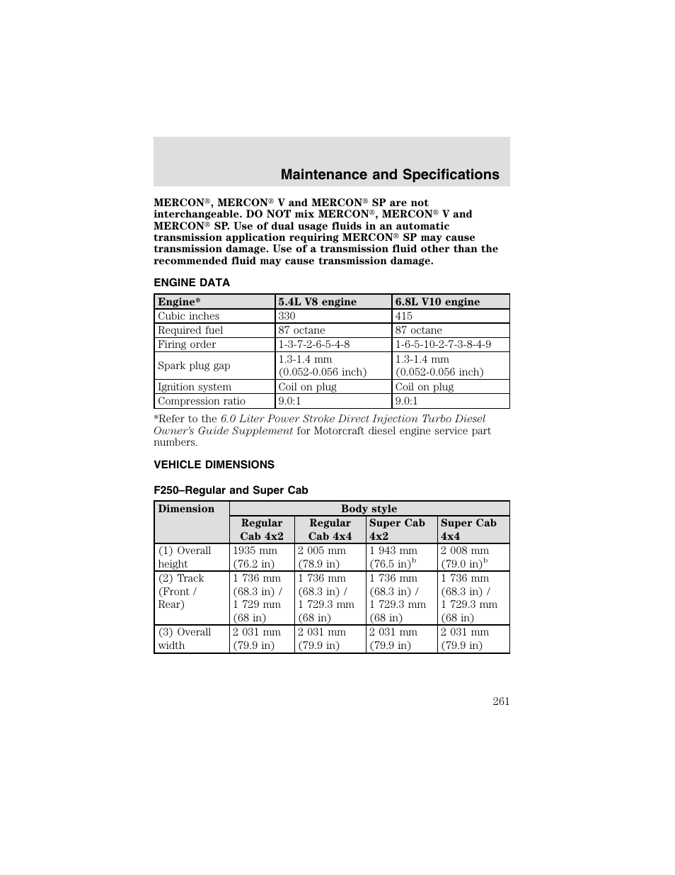 Maintenance and specifications | FORD 2003 F-550 v.2 User Manual | Page 261 / 280