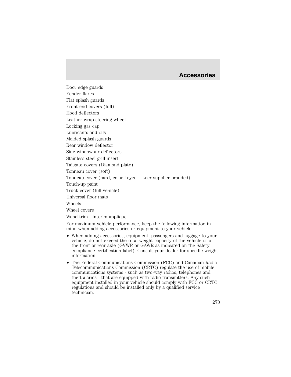 Accessories | FORD 2003 F-550 v.2 User Manual | Page 273 / 280