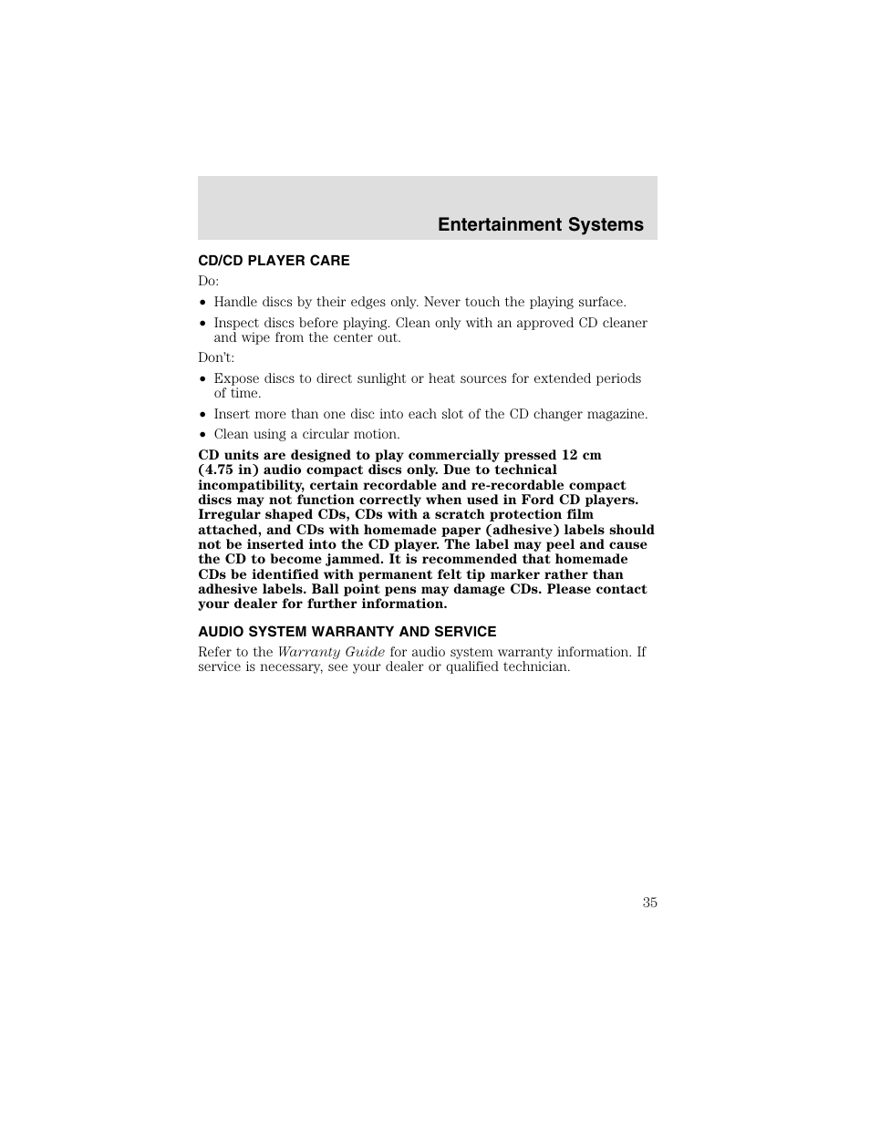 Entertainment systems | FORD 2003 F-550 v.2 User Manual | Page 35 / 280