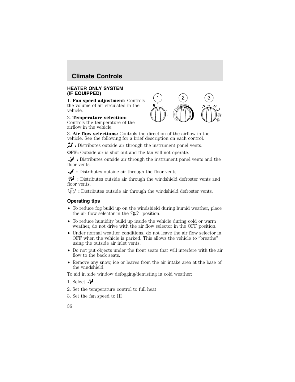 Climate controls | FORD 2003 F-550 v.2 User Manual | Page 36 / 280
