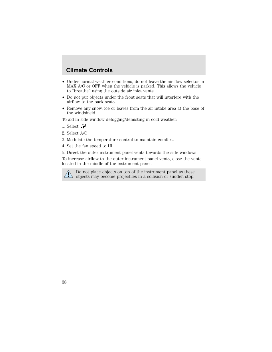 Climate controls | FORD 2003 F-550 v.2 User Manual | Page 38 / 280