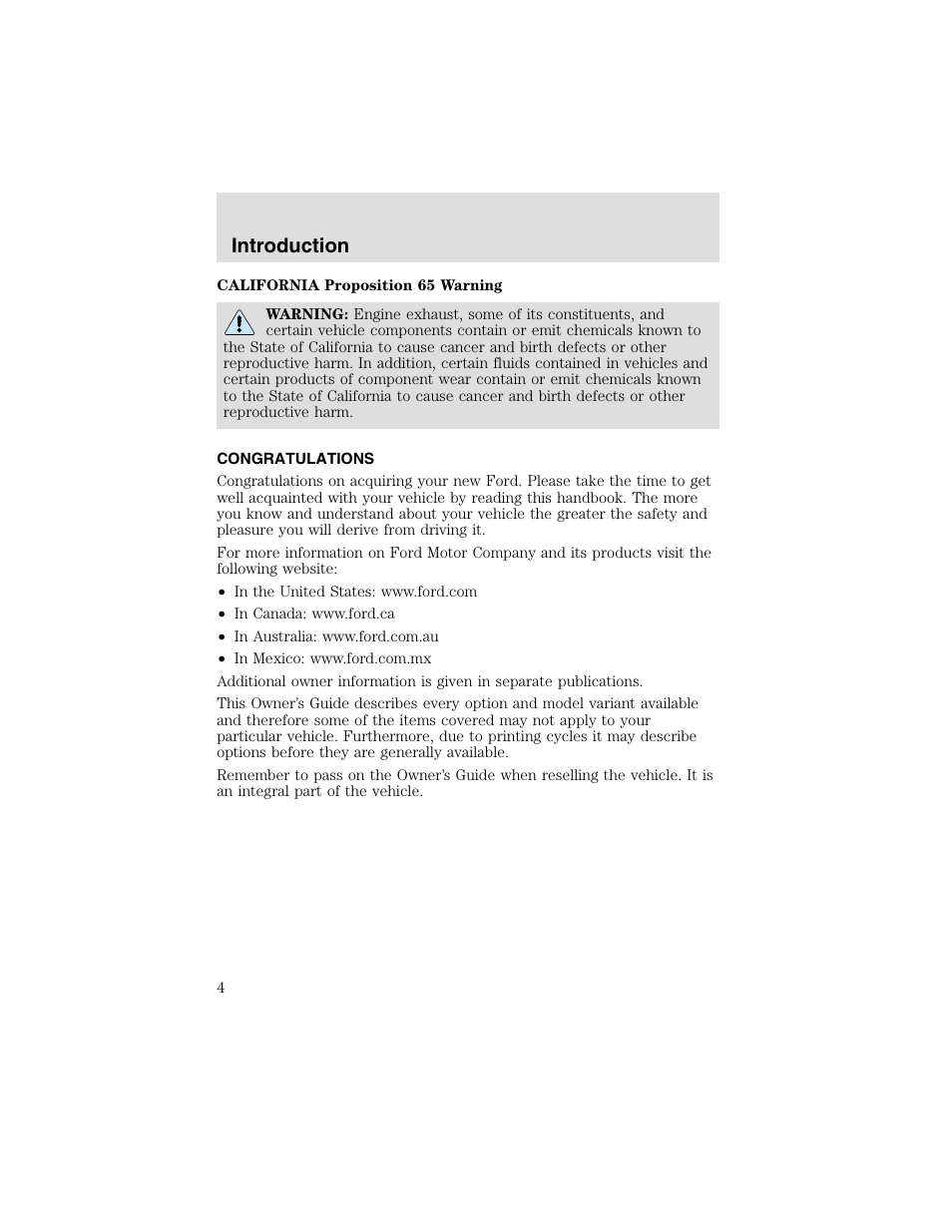 Introduction | FORD 2003 F-550 v.2 User Manual | Page 4 / 280