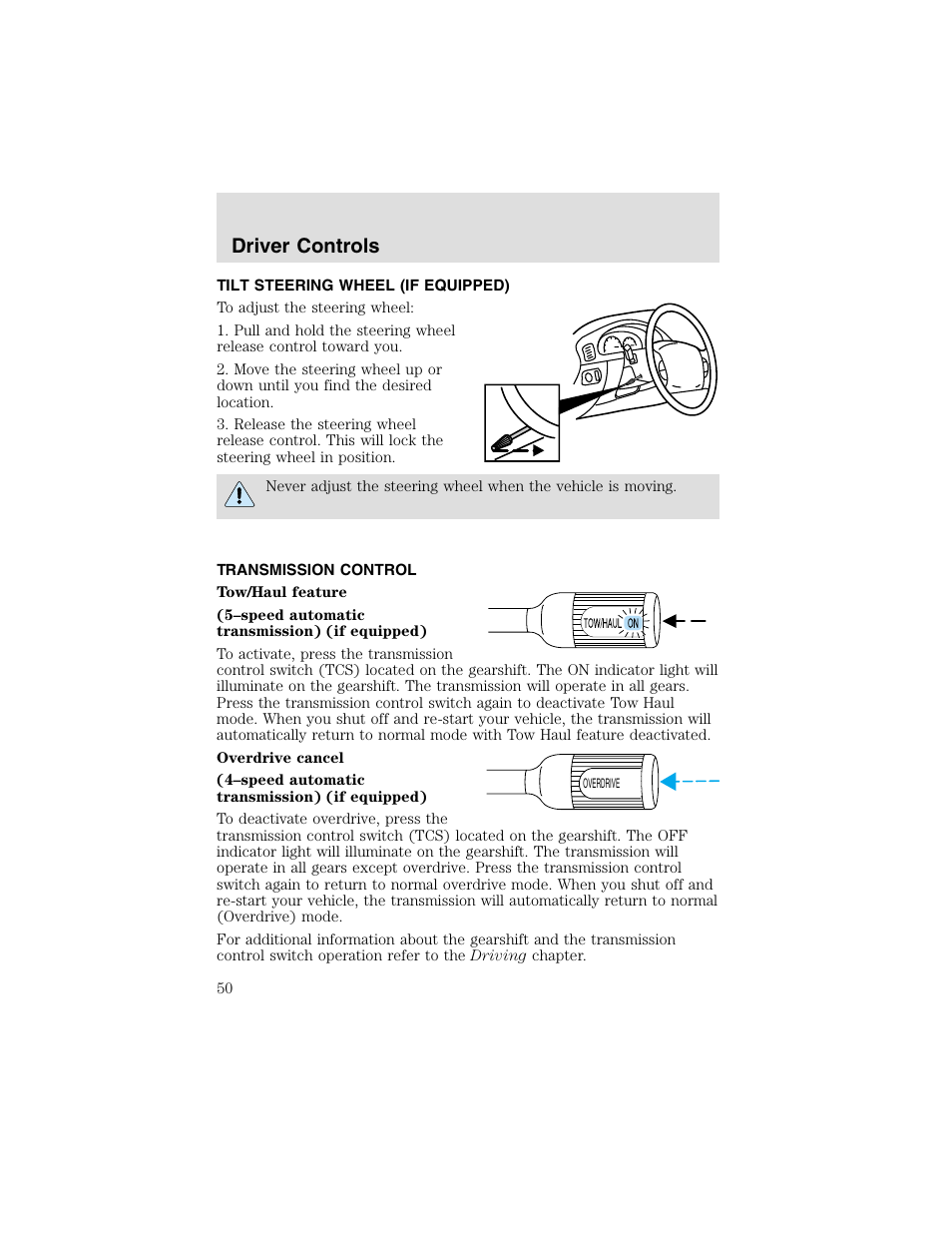 Driver controls | FORD 2003 F-550 v.2 User Manual | Page 50 / 280