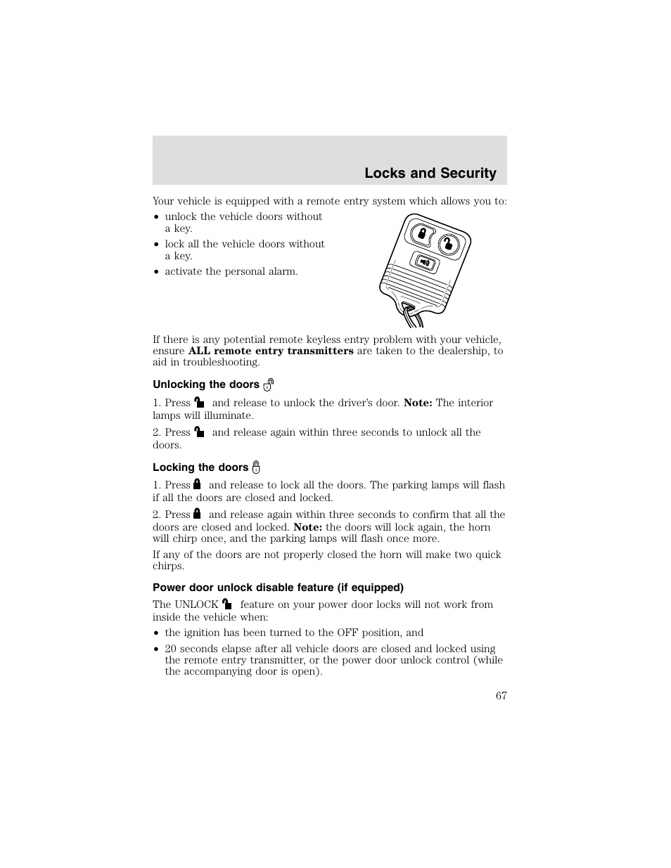 Locks and security | FORD 2003 F-550 v.2 User Manual | Page 67 / 280