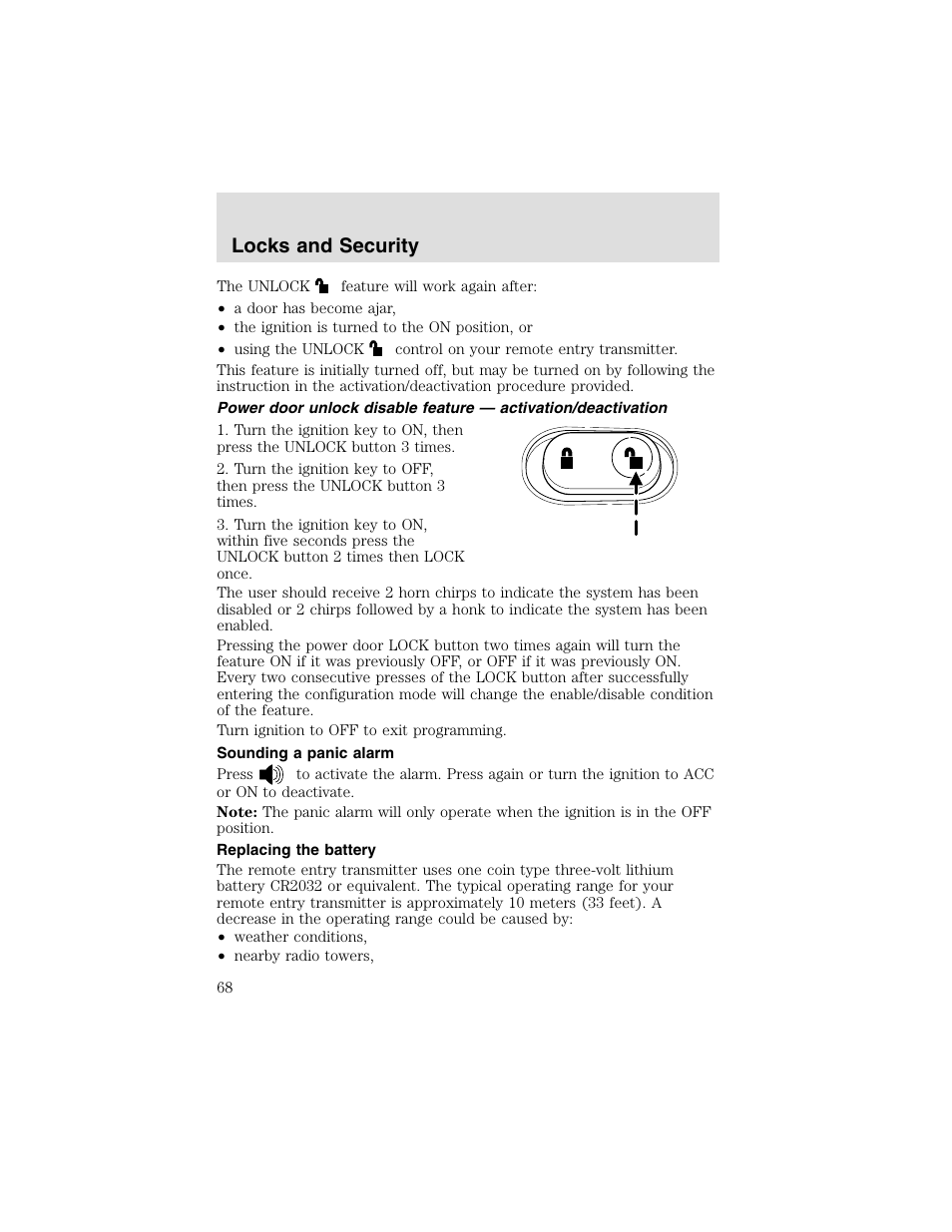 Locks and security | FORD 2003 F-550 v.2 User Manual | Page 68 / 280