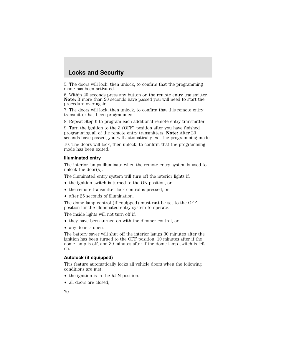 Locks and security | FORD 2003 F-550 v.2 User Manual | Page 70 / 280