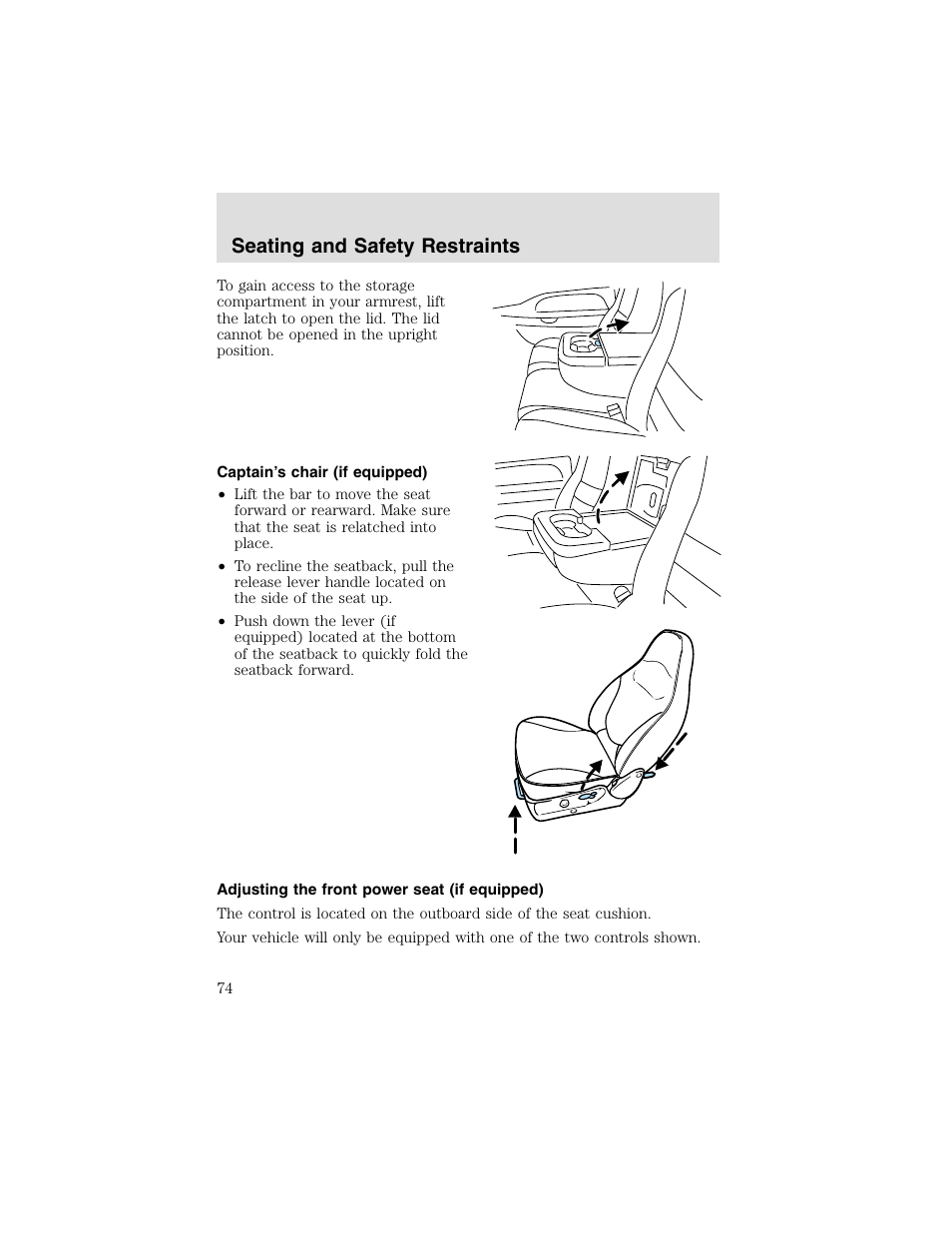 Seating and safety restraints | FORD 2003 F-550 v.2 User Manual | Page 74 / 280