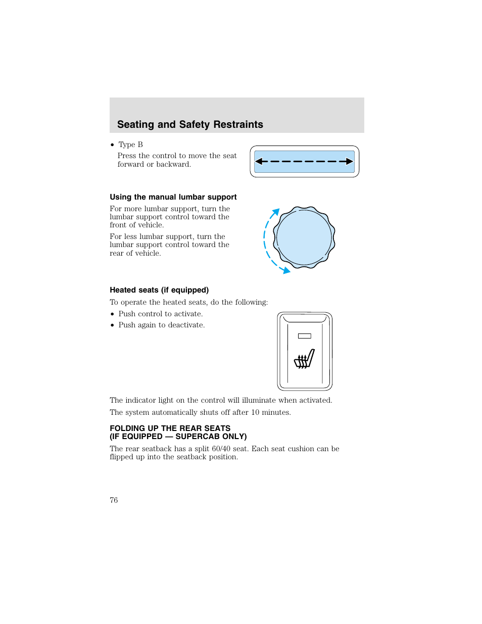 Seating and safety restraints | FORD 2003 F-550 v.2 User Manual | Page 76 / 280