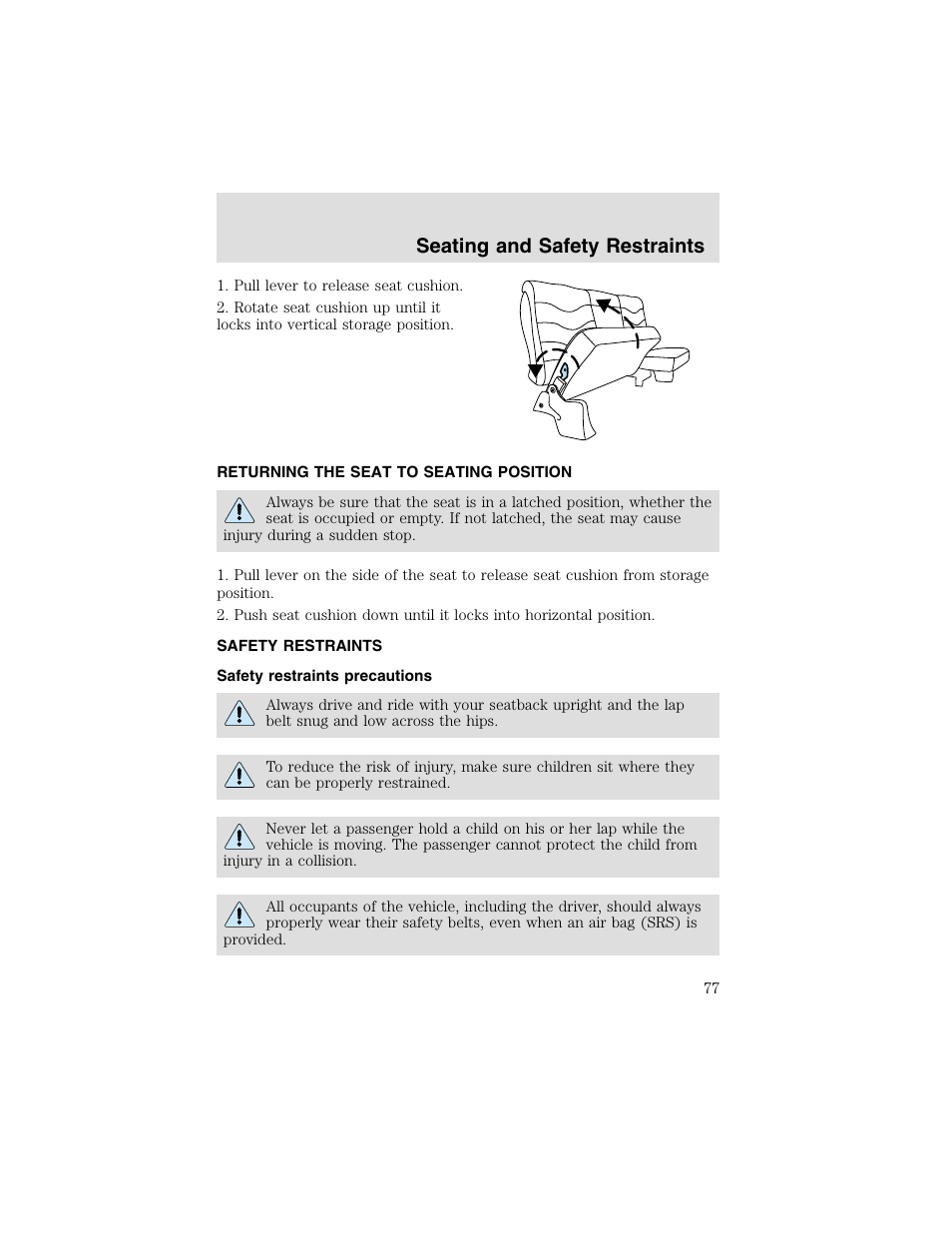 Seating and safety restraints | FORD 2003 F-550 v.2 User Manual | Page 77 / 280