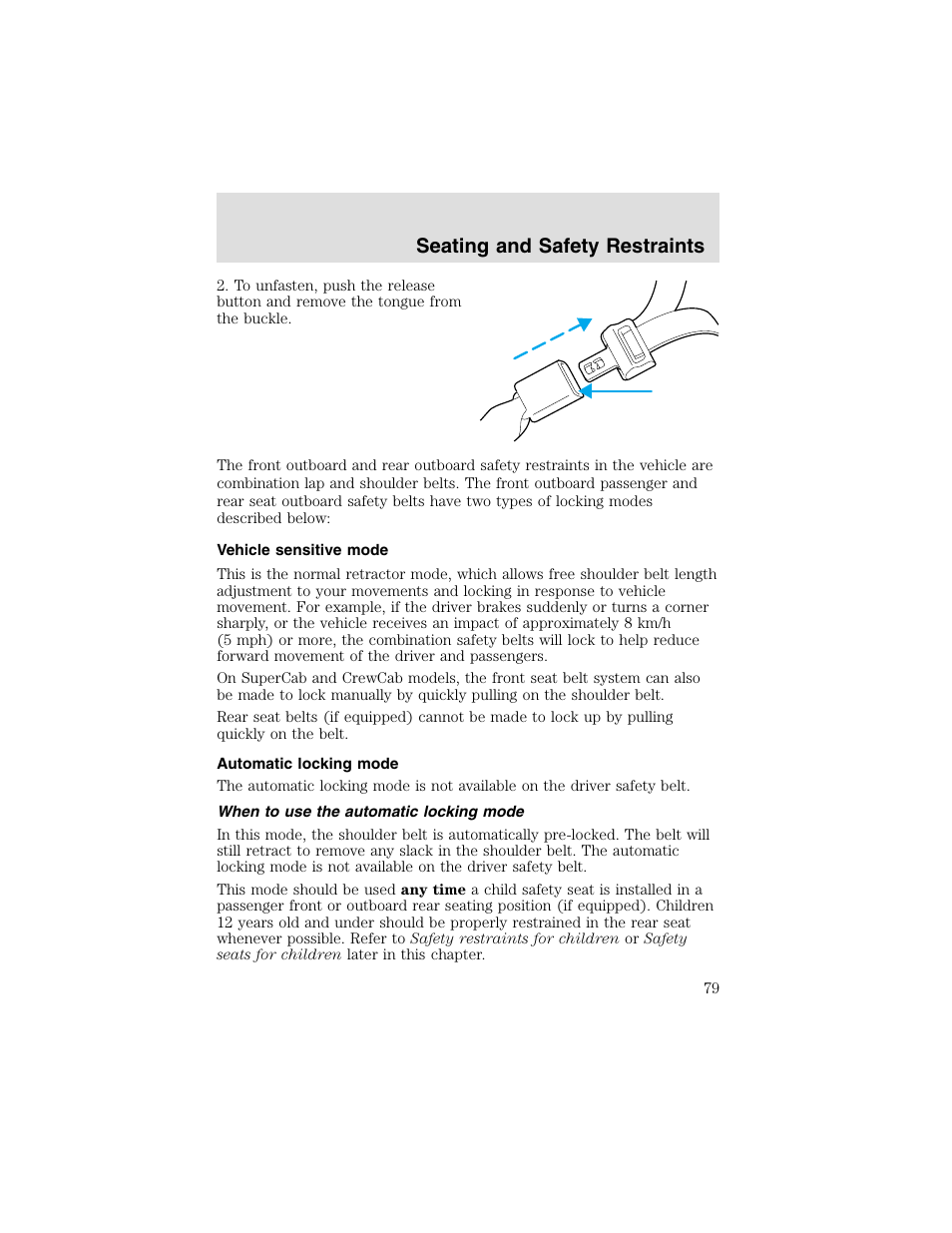 Seating and safety restraints | FORD 2003 F-550 v.2 User Manual | Page 79 / 280