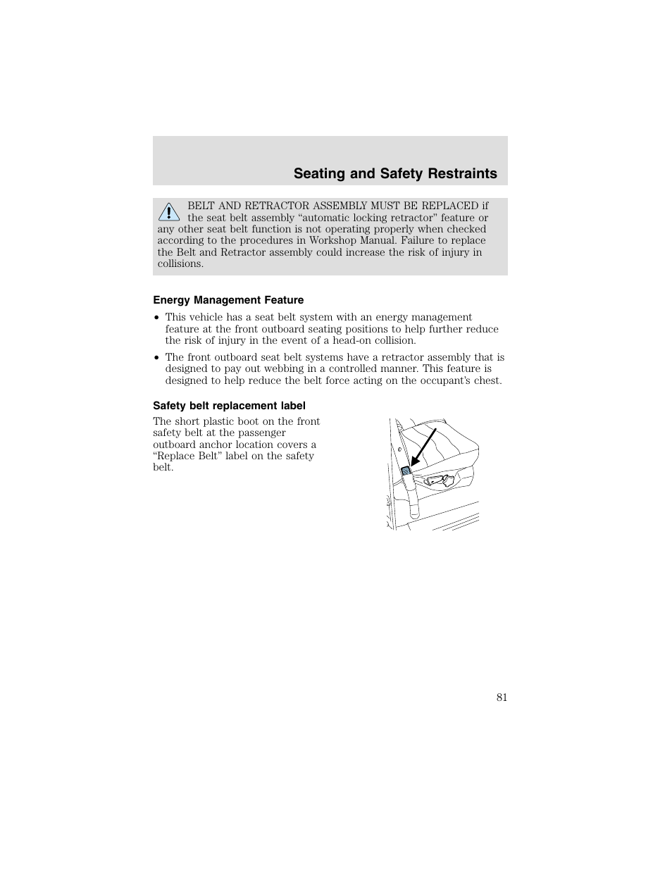 Seating and safety restraints | FORD 2003 F-550 v.2 User Manual | Page 81 / 280