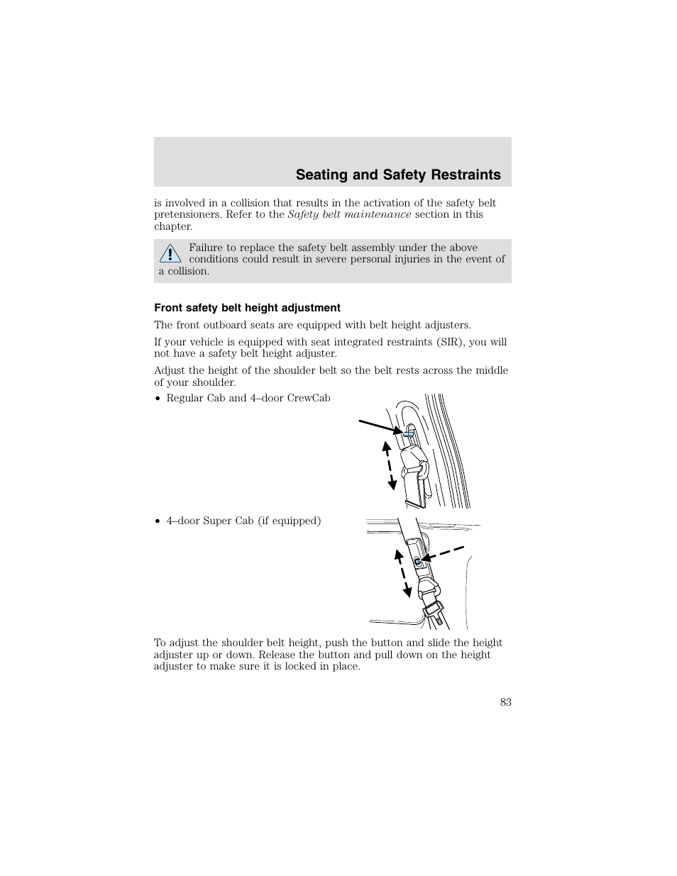 Seating and safety restraints | FORD 2003 F-550 v.2 User Manual | Page 83 / 280