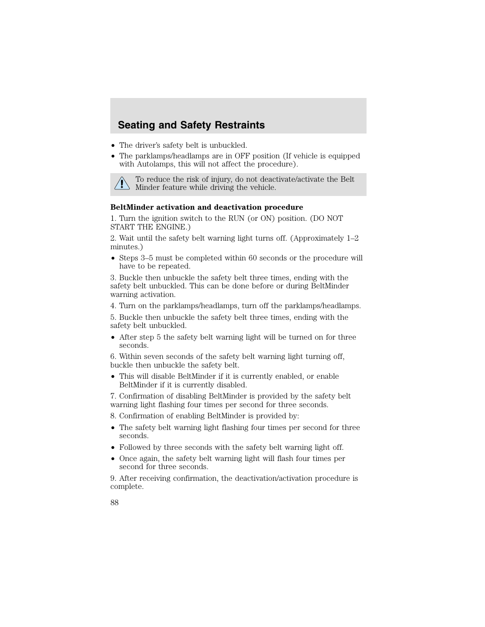 Seating and safety restraints | FORD 2003 F-550 v.2 User Manual | Page 88 / 280