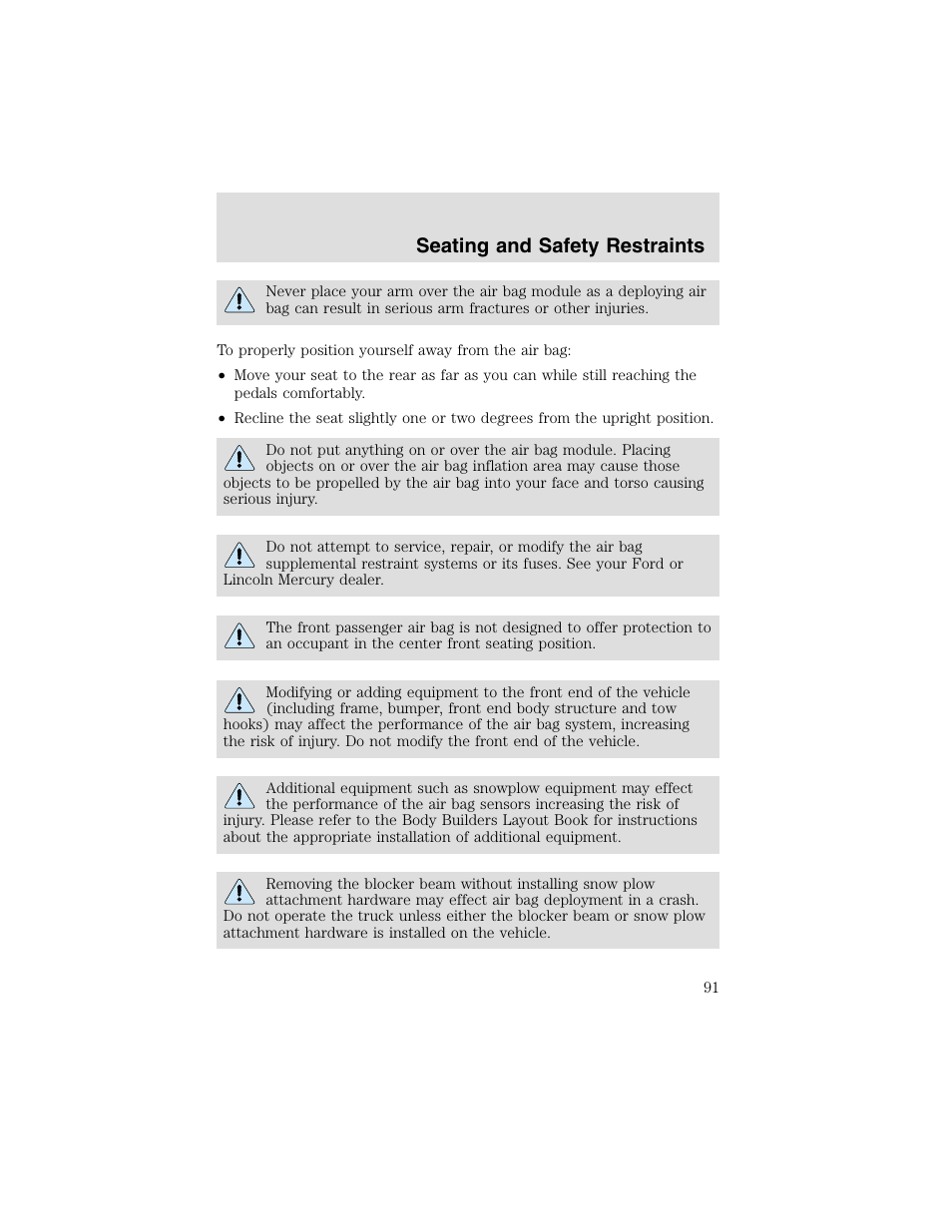 Seating and safety restraints | FORD 2003 F-550 v.2 User Manual | Page 91 / 280