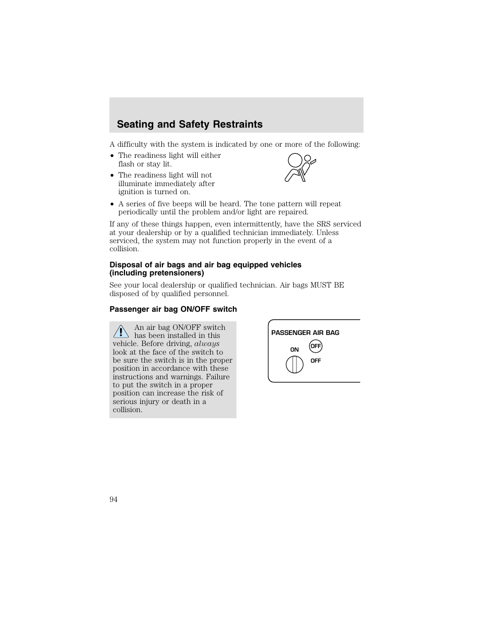 Seating and safety restraints | FORD 2003 F-550 v.2 User Manual | Page 94 / 280