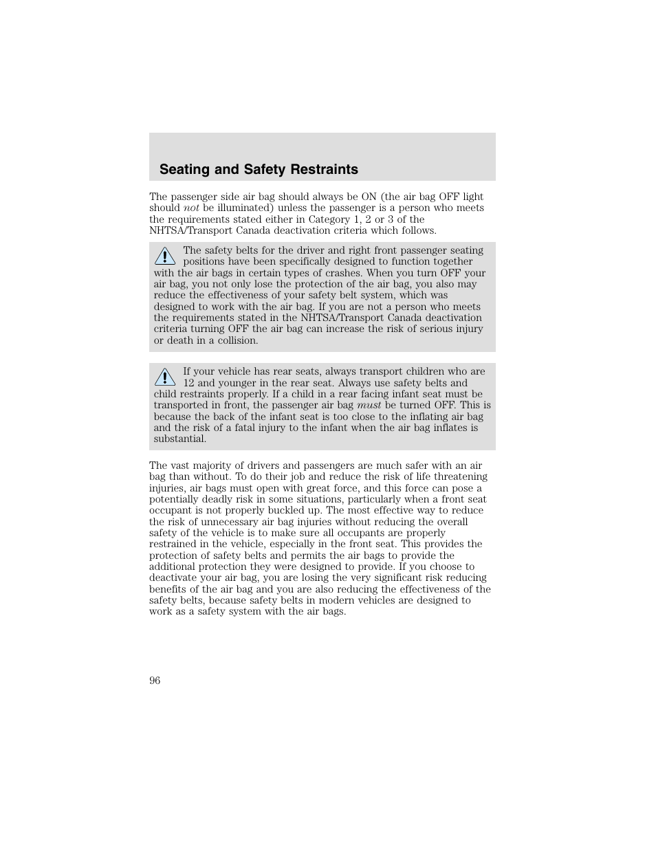 Seating and safety restraints | FORD 2003 F-550 v.2 User Manual | Page 96 / 280