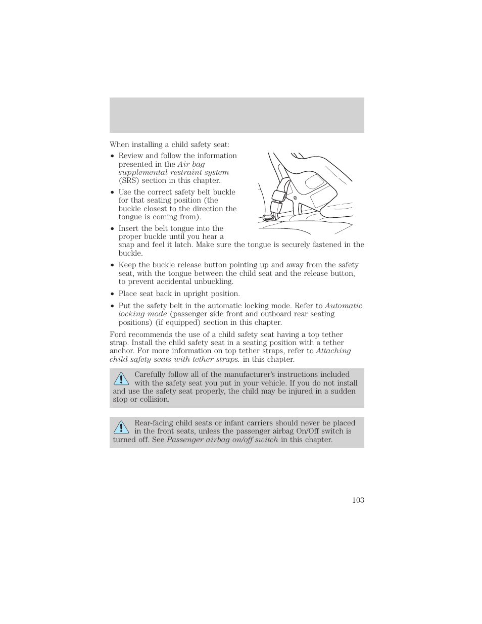 Seating and safety restraints | FORD 2003 F-550 v.3 User Manual | Page 103 / 280