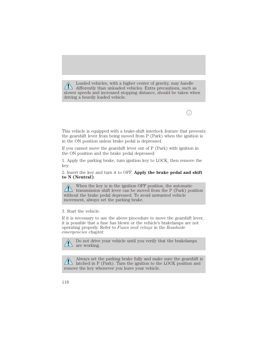 Driving | FORD 2003 F-550 v.3 User Manual | Page 118 / 280