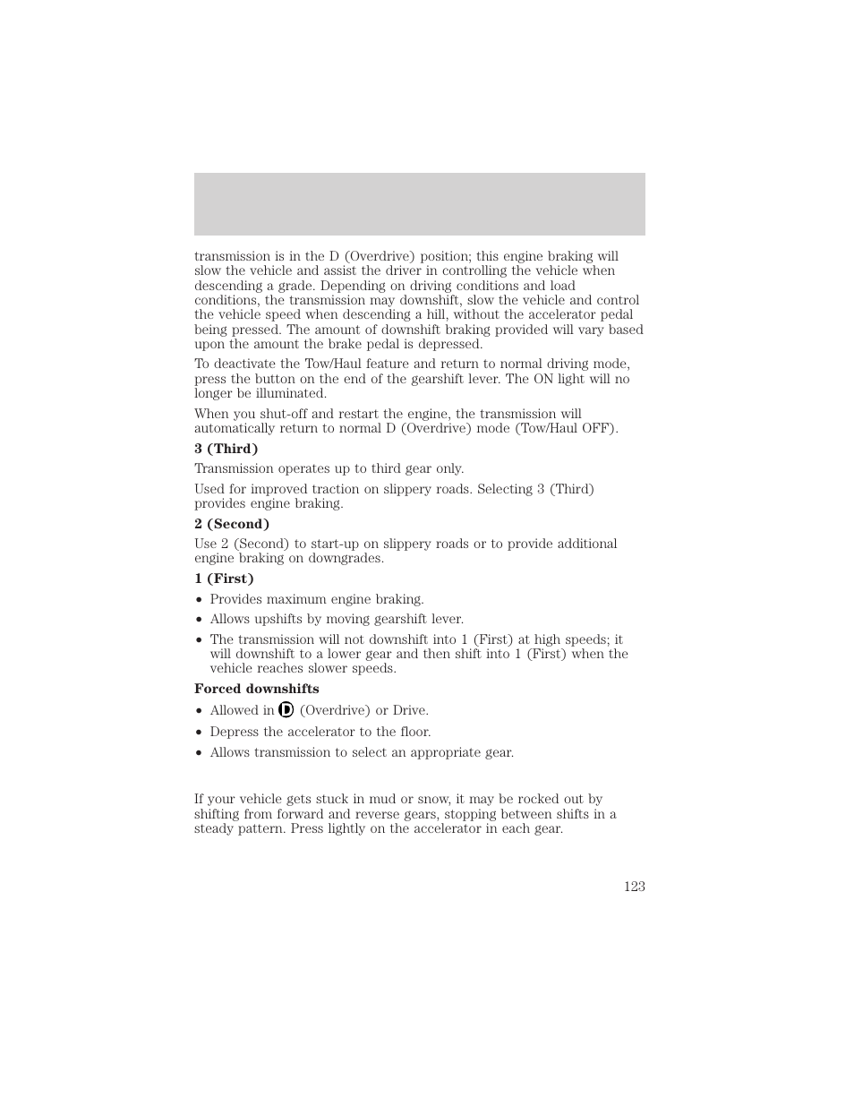 Driving | FORD 2003 F-550 v.3 User Manual | Page 123 / 280