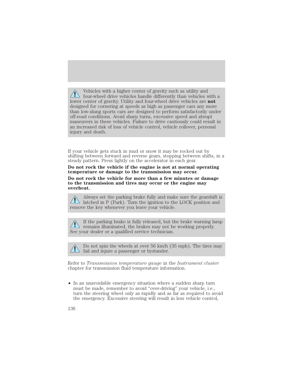 Driving | FORD 2003 F-550 v.3 User Manual | Page 136 / 280